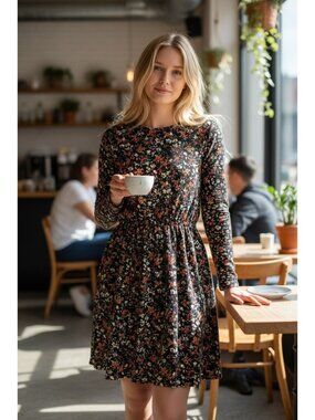 J.Crew Mercantile Ditsy Floral Faux Wrap Dress Size 4 Elastic Waist Long Sleeve